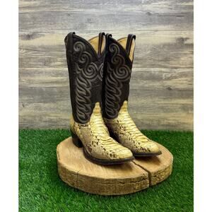 Tony Lama Men - Size 8.5D - Vintage Brown/Cream Snakeskin Cowboy Boots 8114
